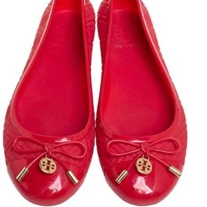 Tory Burch rRed Rubber Bow Ballet Flats